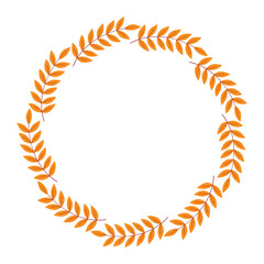 Cute round autumn foliage wreath. Circular frame of falling branches with leaves. Natural border with copy space, vector graphics