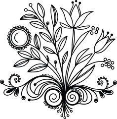 Decorative Floral Line Art Vector Ornament Illustration