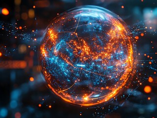 Envisioning future digital connection with abstract glowing network sphere