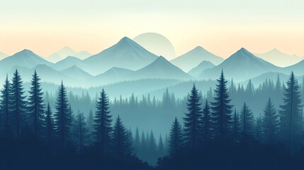 Misty mountain range at dawn