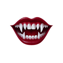 Naklejka premium Vampire's Kiss: A close-up illustration of a vampire's alluring mouth, baring sharp fangs. A symbol of timeless lore and mystery.