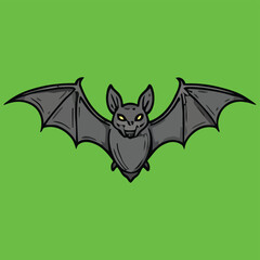 cute cartoon halloween bat flying at night vector illustration on green background