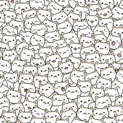 Cute Cat Doodle Pattern Cartoon Kitty Illustration
