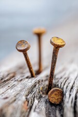 Rusty Nails In Aged Wood