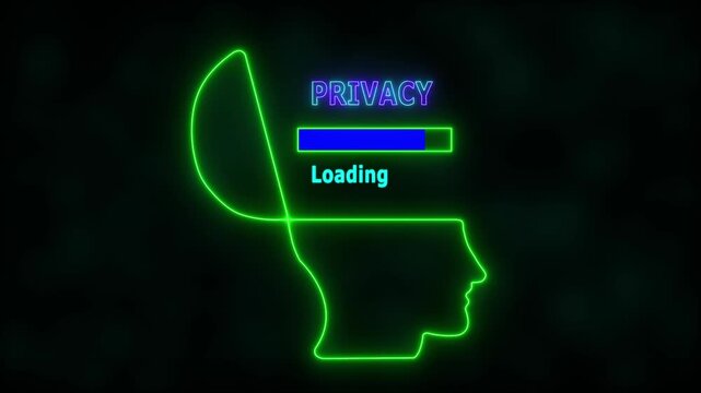 Human Head Profile with Privacy Loading Bar in Mind  Symbolizing Business Creativity, Innovation, Abstract Illustration of Creative Thinking, Strategic Planning, Technology, and Futuristic Vision.
