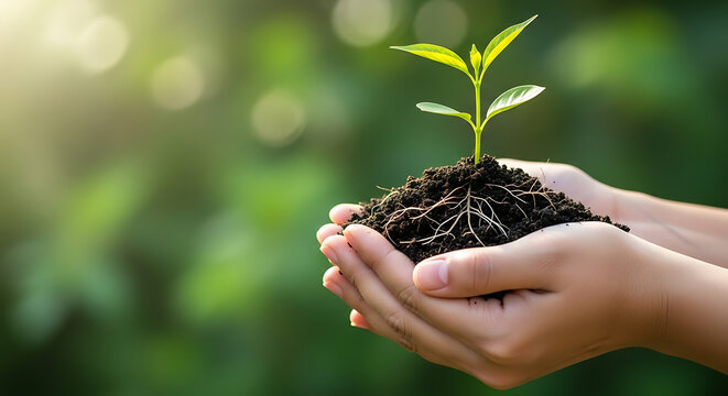 young plant in hands