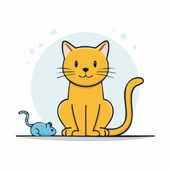 Obraz premium Un chat et une souris, mignon, coloré, isolé sur fond blanc