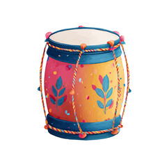 A Simple flat 2D illustration of festive drum Collection isolated on a white background, AI, flat 2d design, ideal for animation, UI/UX design, mobile apps, web design, digital illustrations