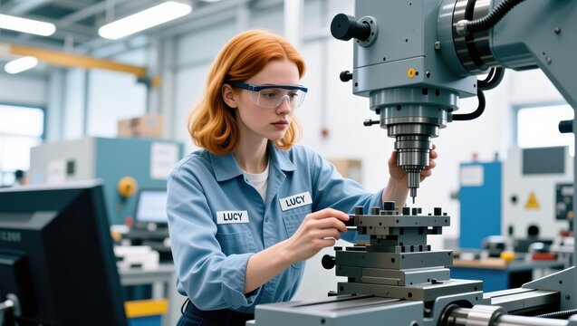 Machining process in industrial workshop skilled worker precision engineering modern technology environment focused perspective
