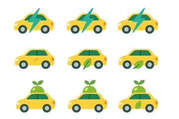Electric vehicle silhouette icon set. featuring electric, hybrid, eco-friendly, sustainable, and green cars