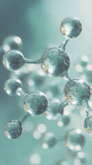 Nanotechnology macro shot of a clear gel serum. Cosmetic essence science model structure. skeletal chemical formula depicts water, oil, or hyaluronic acid's molecular structure. Vertical image