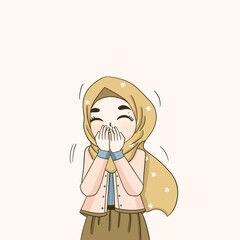 Modern Muslim woman in hijab headscarf. hijab teenager is laughing , muslim girl laughs