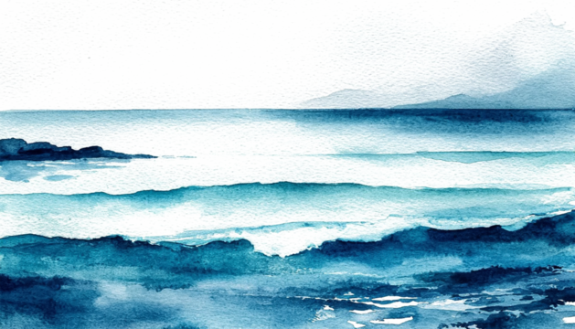  Blue sea watercolor painting transparent background PNG - Powered by Adobe