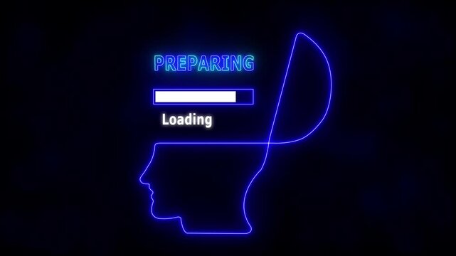 Human Head Profile with Preparing Loading Bar in Mind  Symbolizing Business Creativity, Innovation, Abstract Illustration of Creative Thinking, Strategic Planning, Technology, and Futuristic Vision.