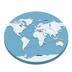 Vector art of worldwide logistics network with cargo ships and destination points
