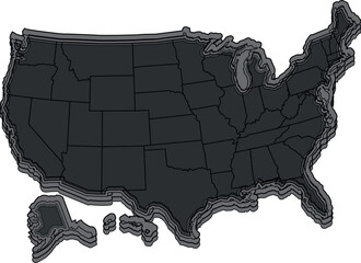 light black  colour usa map with black outline and white background vector illustrator