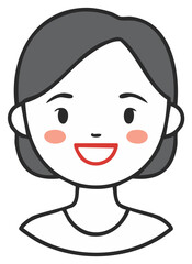 Obraz premium Cartoon Woman with Short Gray Hair Smiling with Red Lips and Round Cheeks in a White Top Graphic