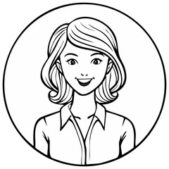 Smiling Woman in Outline Portrait With Short Wavy Hair and Collared Shirt