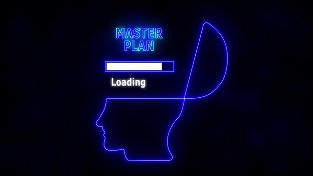 Human Head Profile with Master  plan Loading Bar in Mind  Symbolizing Business Creativity, Innovation, Abstract Illustration of Creative Thinking, Strategic Planning, Technology, and  Vision.