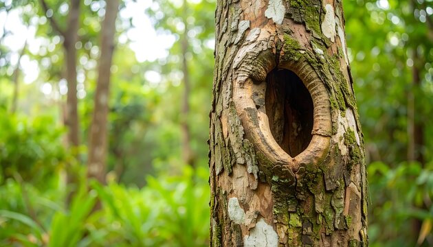 Close-up of a tree trunk with a hole