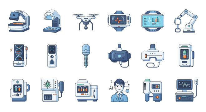 Collection of modern technological devices and equipment for various applications.