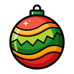 Obraz premium Vector art of a colorful christmas ornament with red, green, and yellow stripes, perfect for holidaythemed designs and decorations