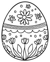 Decorative Easter egg outline with flowers and dots for coloring pages