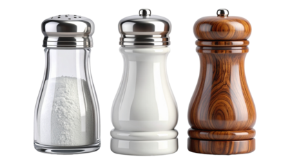 Salt and pepper shakers set isolated on transparent background