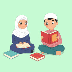 Cute Muslim Children Reading Books: Islamic Education, Learning, and Knowledge