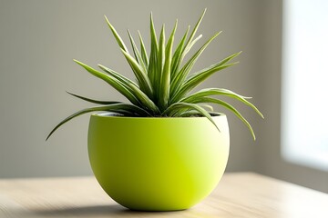 Soothing green, minimalist style pot depicting a perfect indoor decorative plant for a more lively and fresh atmosphere