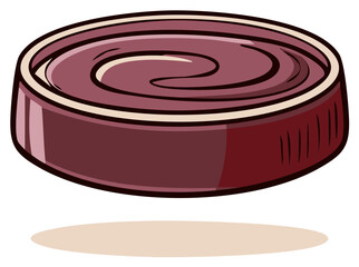 Illustrative drawing of a round container of food with a swirl design, isolated.