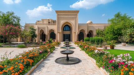 Middle Eastern palace with central fountain path
