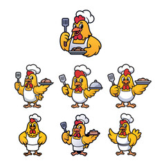 Chicken Chef Cartoon Character Sticker Set – Funny Cooking Poultry Vector Illustration Design