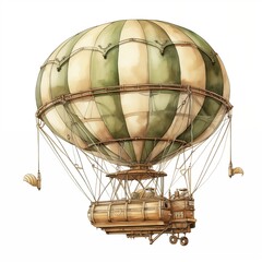 Airship, aerostat, hot air balloon watercolor image.