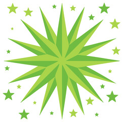 Vibrant green abstract starburst illustration surrounded by scattered bright festive small stars design