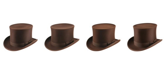 Brown top hats isolated on white background for fashion costume and vintage style  

