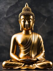 Golden Buddha Statue on Gray Background