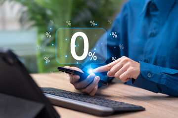 Zero Percent Commission Business Promotion Concept, Businesswoman Planning Marketing Strategy, Interest Rate and Installment Campaign, Sales Growth, Business Strategy, Discount Promotion, Engagement