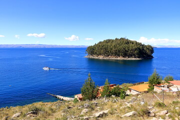 View of the Chelleca Island near Isla del Sol (Sun Island), Lake Titicaca, Bolivia