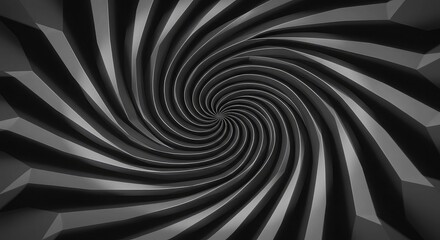 A mesmerizing black and white optical illusion featuring a swirling vortex pattern that draws the eye inward.