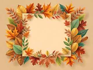 Square frame of autumn leaves and branches