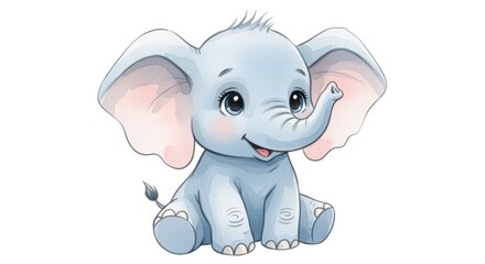 Fototapeta premium Adorable cartoon elephant with large ears, long trunk, and big eyes. Perfect for children's products, nursery decor, and whimsical designs.