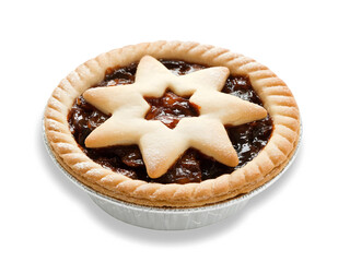 Christmas mince pie on white background.