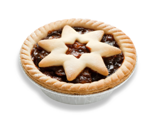 Christmas mince pie on white background.