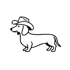 Cowboy Dog Logo, Minimal Outline of a Dachshund Dog in Cowboy Hat