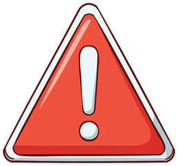 Red triangular warning sign with exclamation mark, cartoon style vector illustration.