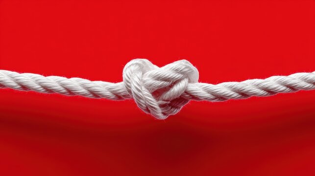 Nautical rope heart knot on intense red romance and love concept for valentines day horizontal view - Powered by Adobe