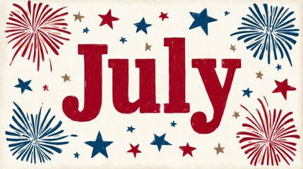 Obraz premium July celebration with red and blue fireworks and stars on beige background