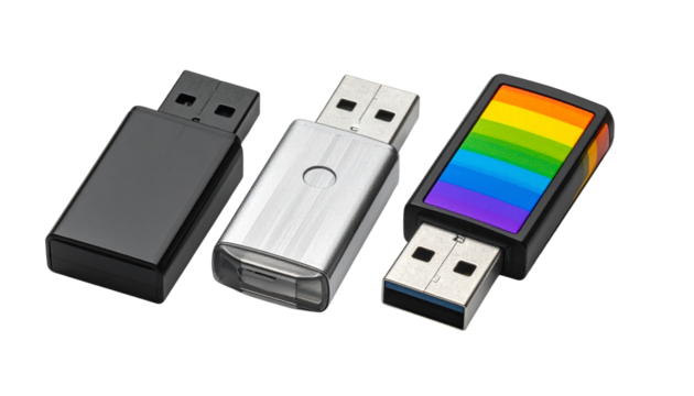 USB flash drive variations isolated on transparent background
