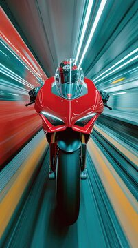 Red Sportbike Speeding Through a Tunnel